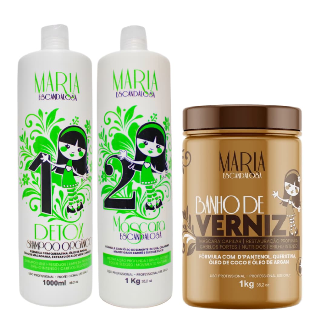 Kit Máscara Anti-Frizz orgânica 2x1l + Banho de Verniz 1kg