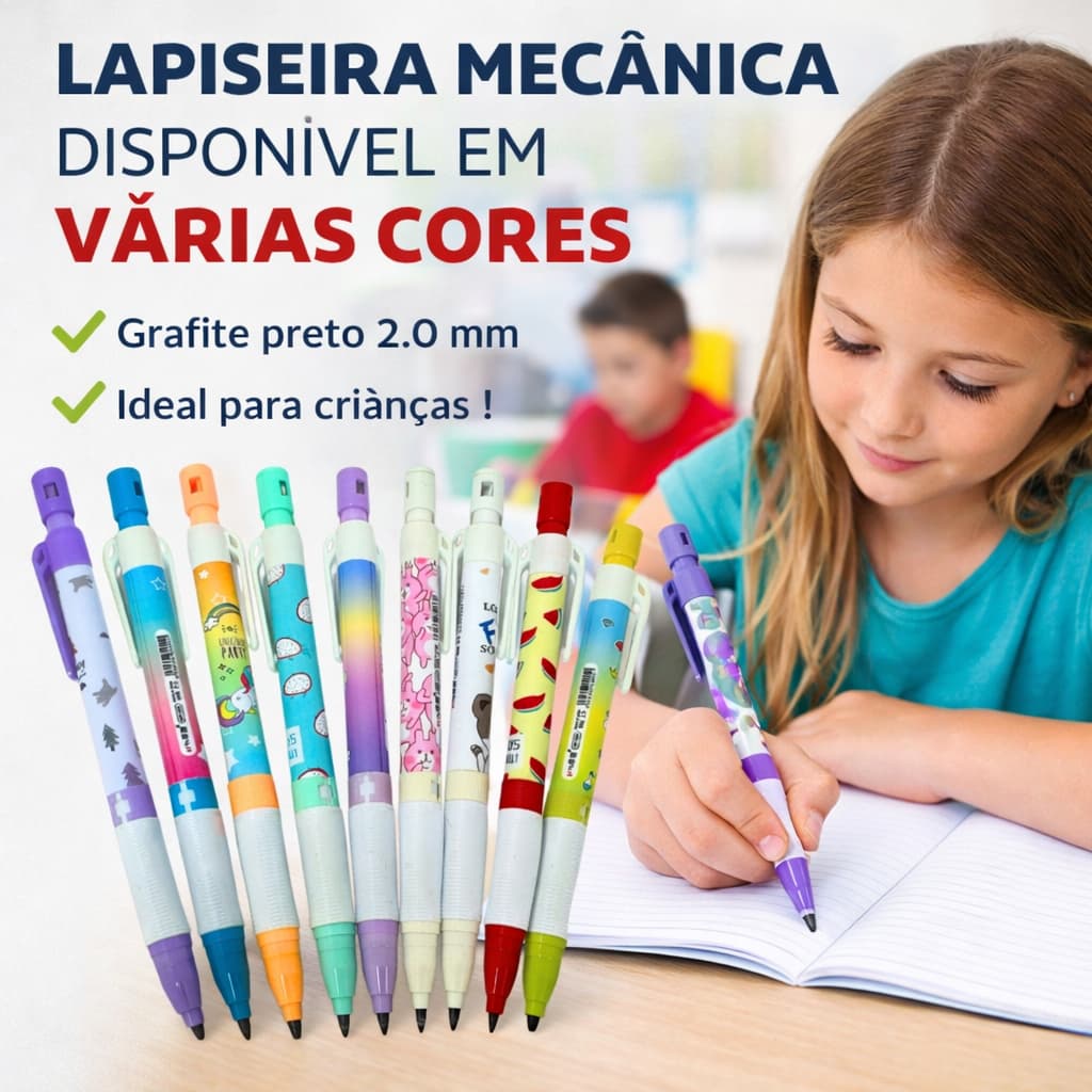 Kit 3/6/12 Lapiseiras Diversas Cores Grafite 2.0 Com Apontador Escolar