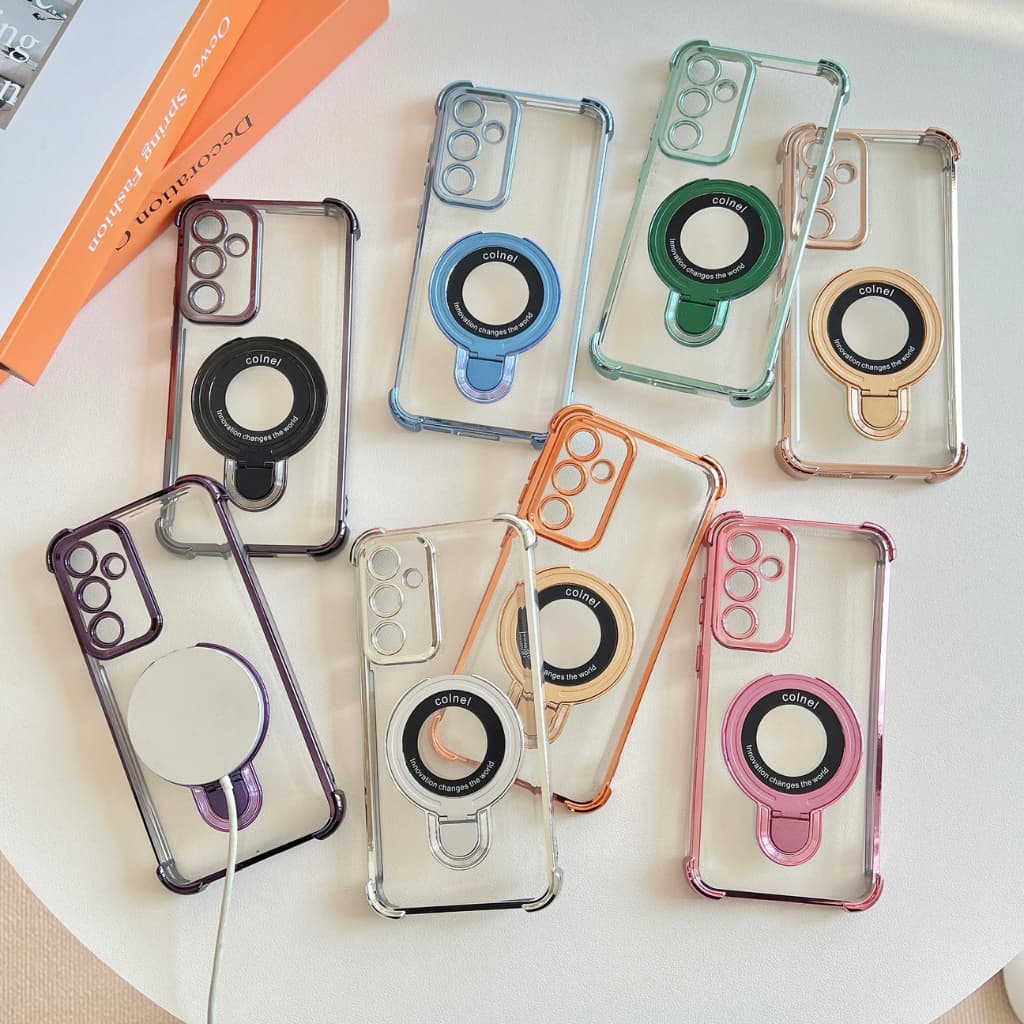 Capa Capinha Samsung S26 S25 S24 FE PLUS ULTRA EDGE Transparente Borda Colorida com Suporte Magnético
