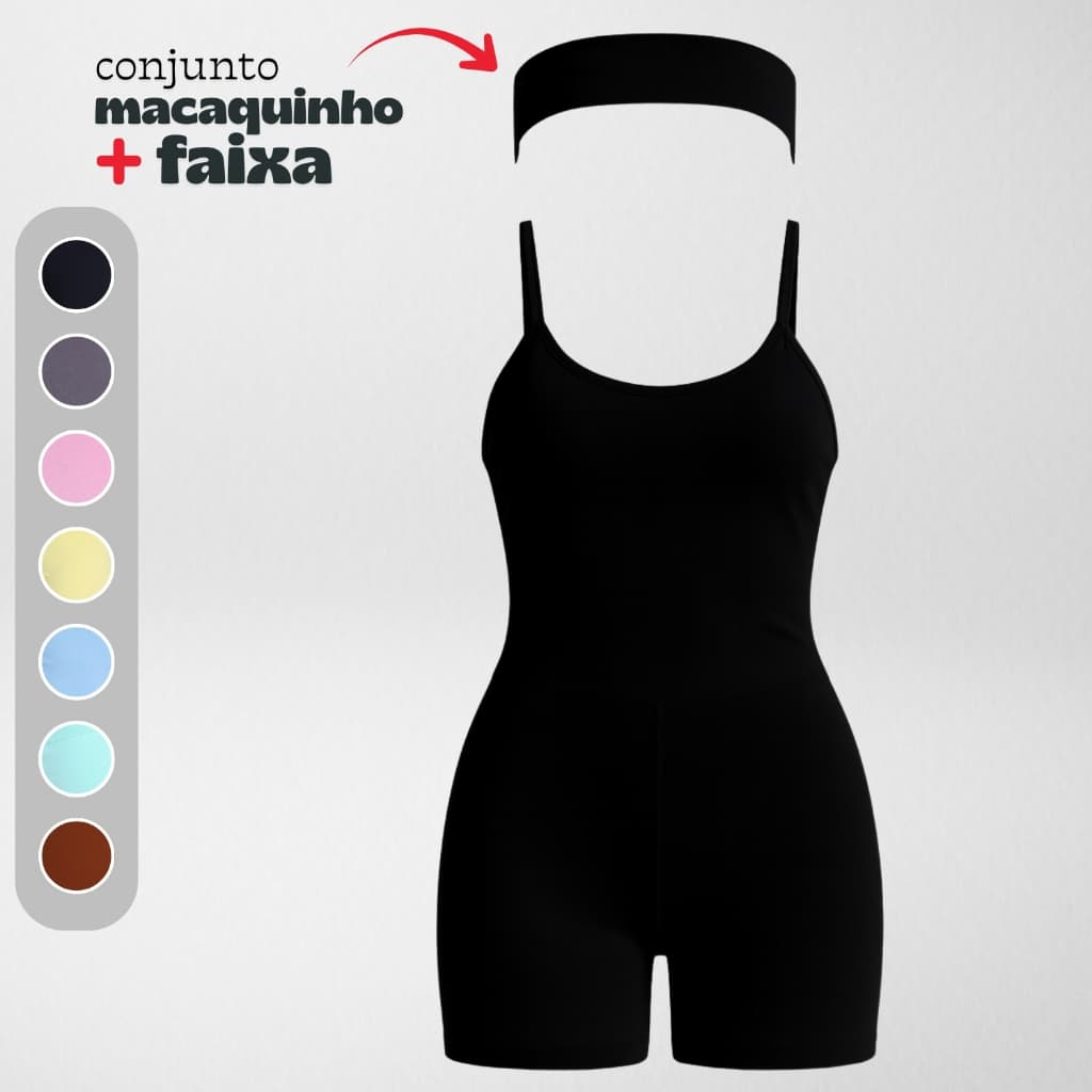 Macaquinho Com Faixa Feminino Suplex  Macacão Fitness Zero Transparência Esporte Confortável
