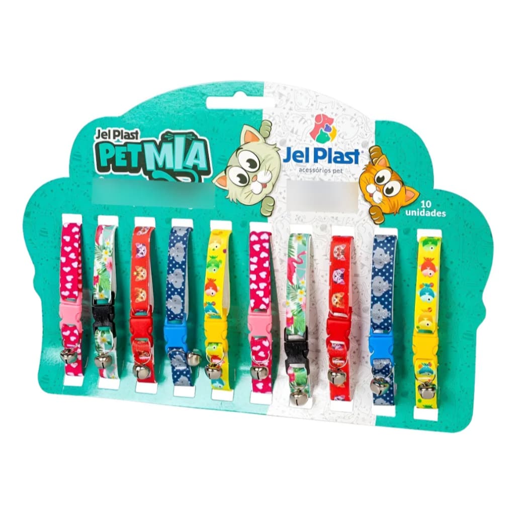 Coleira Para Gato Com Guizo Elastica Kit Com 10 Unidades Cartela