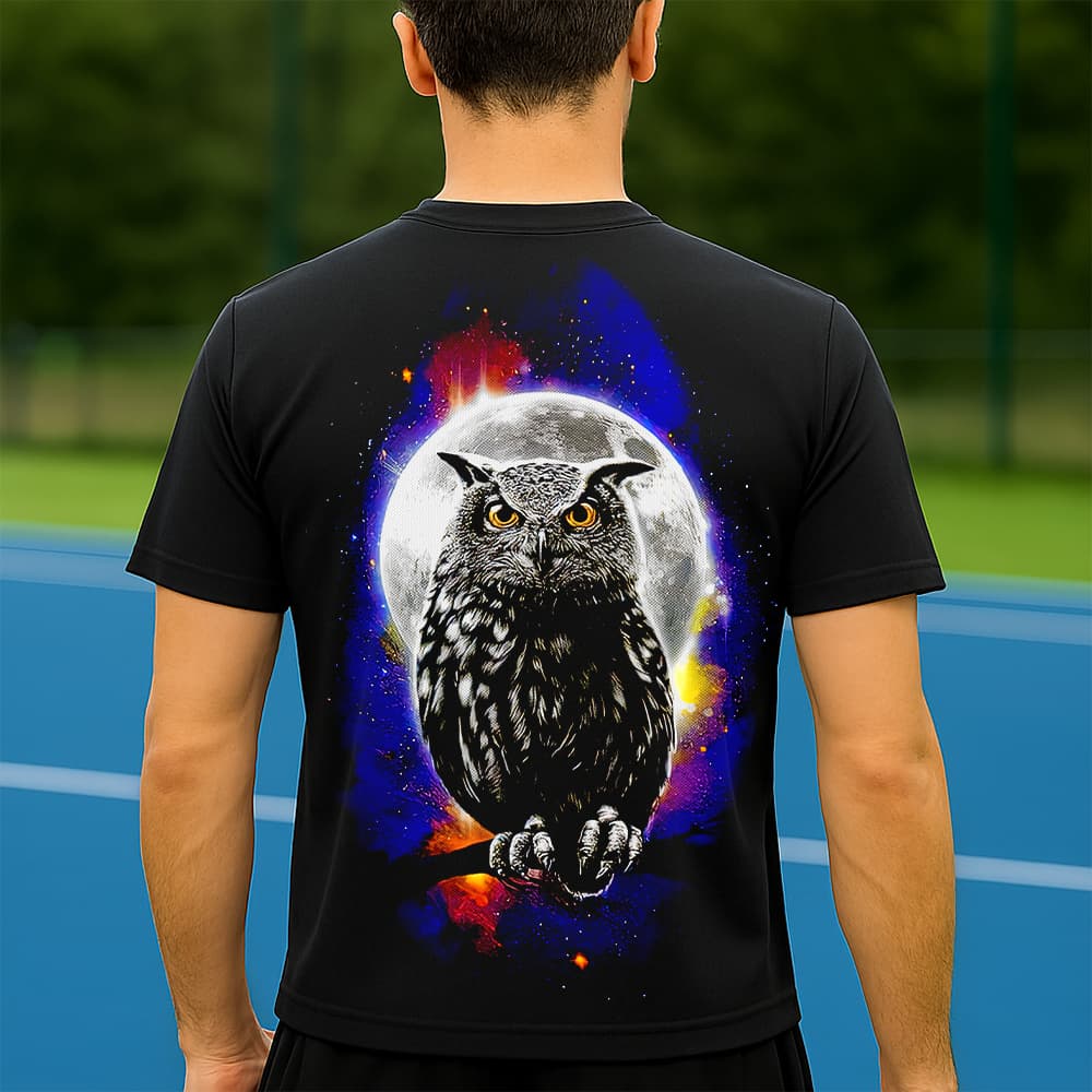 Camiseta Dry Fit Masculina Estampada Coruja na Noite P ao GG Leve Respirável Academia Treino