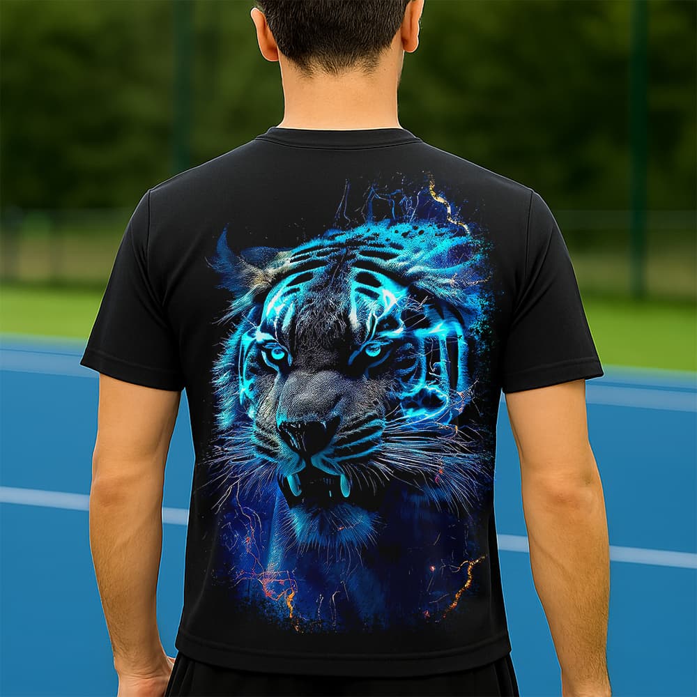 Camiseta Dry Fit Masculina Estampada Tigre Azul P ao GG Leve Respirável Academia Treino