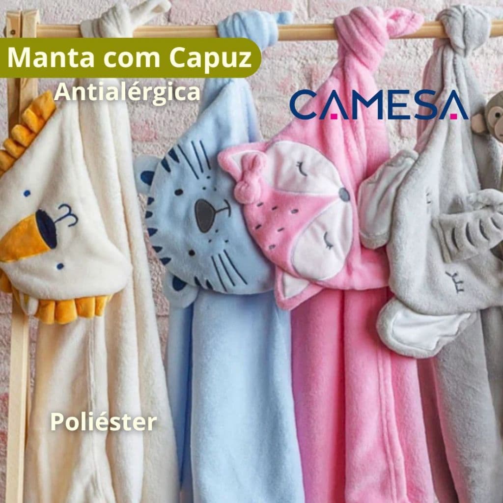 Manta Cobertor Bebê Com Capuz Plush Antialérgico Super Macia 75x100cm