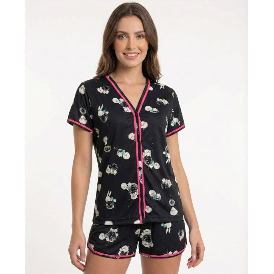 Pijama Americano SUEDE Estampado / Blogueirinha/ Pijama Feminino / Baby Doll Americano