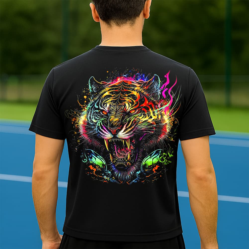 Camiseta Dry Fit Masculina Estampada Tigre em Chamas P ao GG Leve Respirável Academia Treino