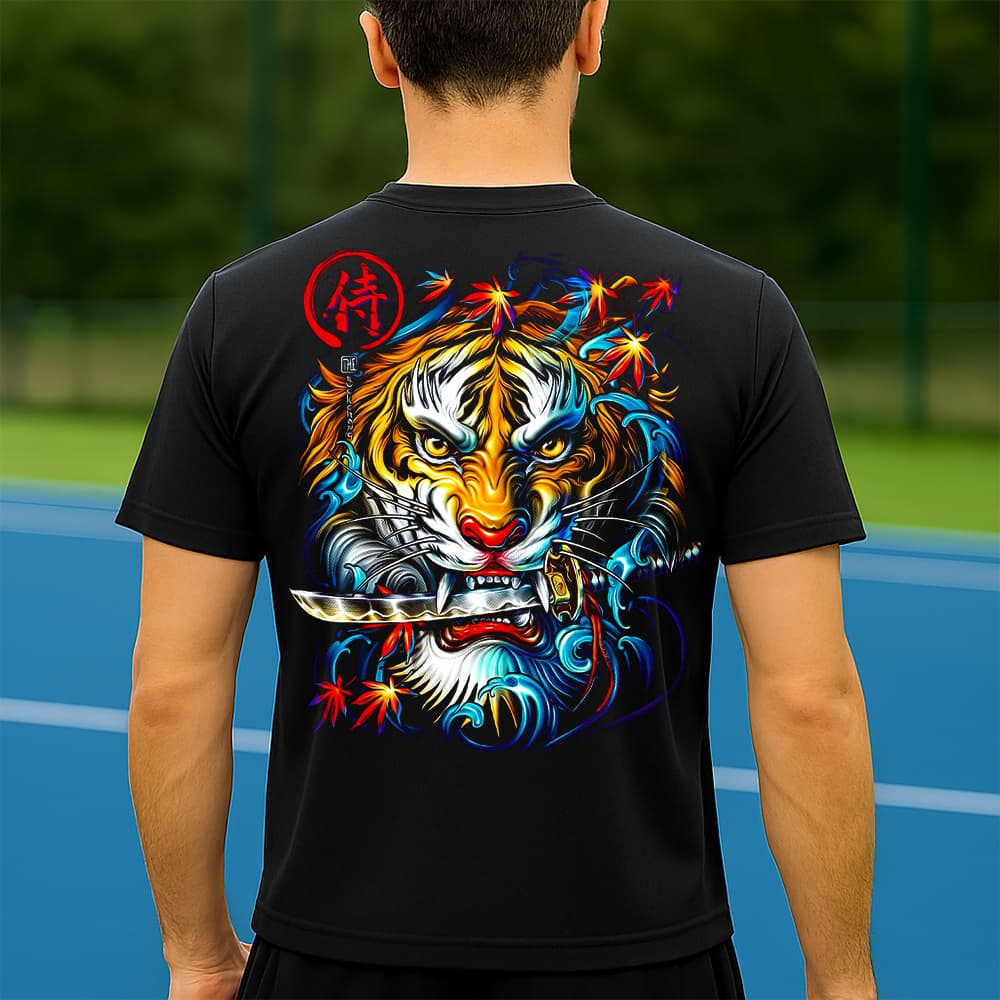 Camiseta Dry Fit Masculina Estampada Tigre com Espada P ao GG Leve Respirável Academia Treino