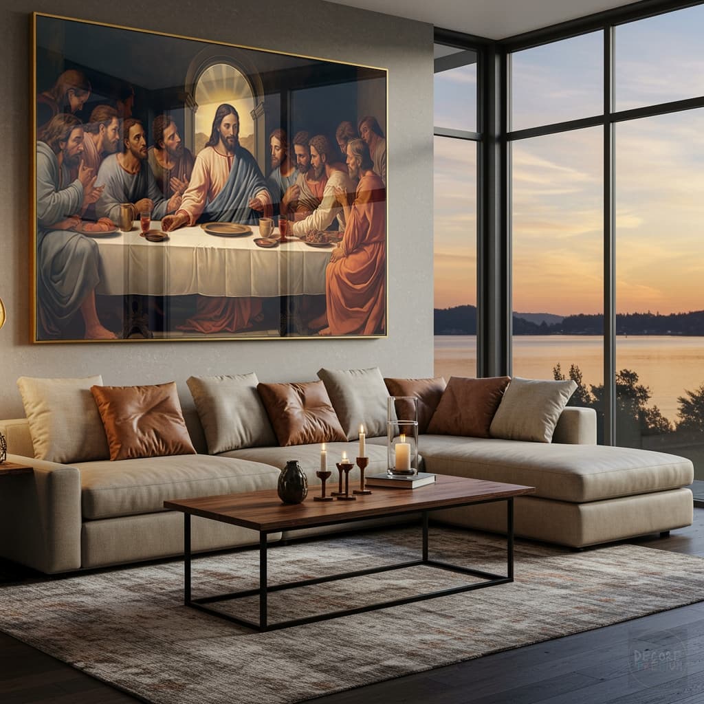 Quadro Horizontal Santa Ceia Arte Clássica Religioso Fé Ultima Ceia Jesus Cristo Moldura E Vidro