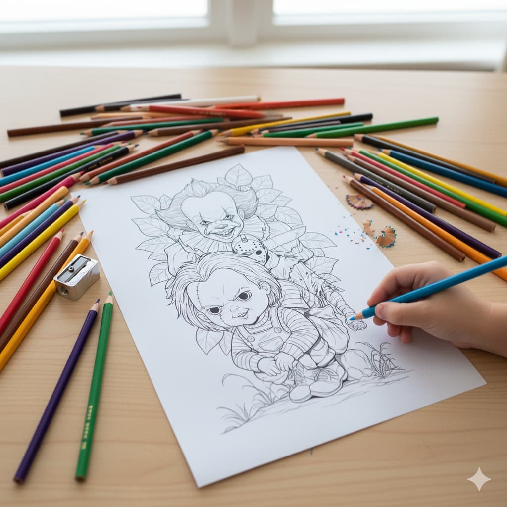 Folhas Avulsas de Colorir para Adultos com Tema de Monstros de Terror  Versão Melhorada, 22 Desenhos Papel 90g
