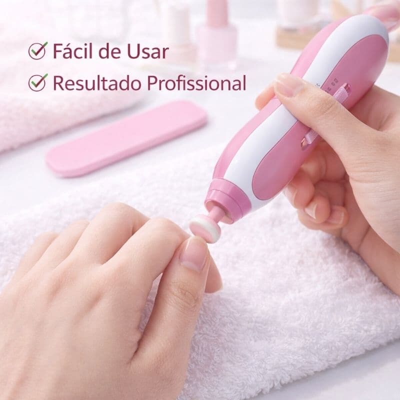 Aparador de Unha Lixa Elétrica para Bebê com Estojo 6 Pontas Intercambiáveis Cor Rosa Sem Dor Susto