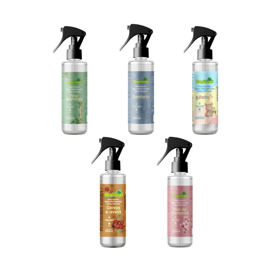 Água Perfumada Mogilândi 250ml para Tecidos Lençóis Cortinas Aromatizador