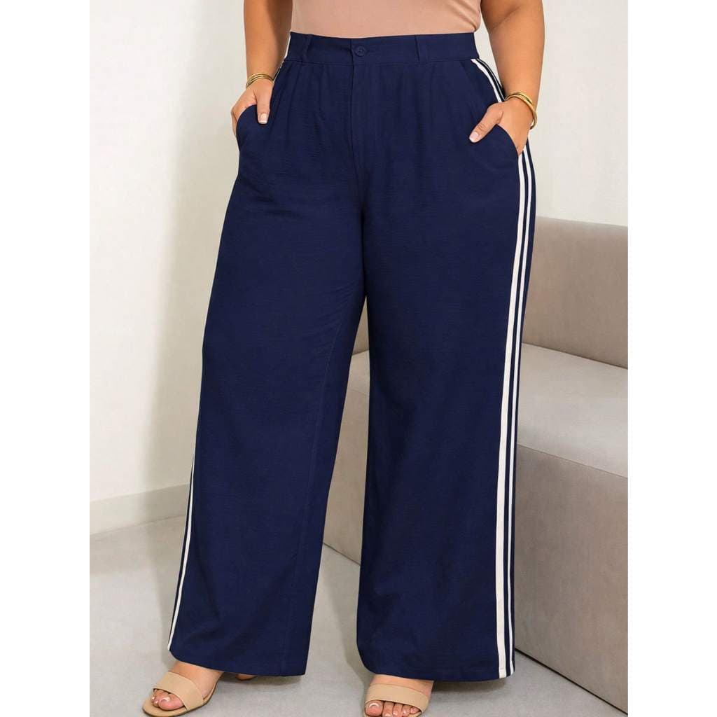 REF: MK002-MK003（PLUS SIZE）, Calça Pantalona, Listras Nas Laterais