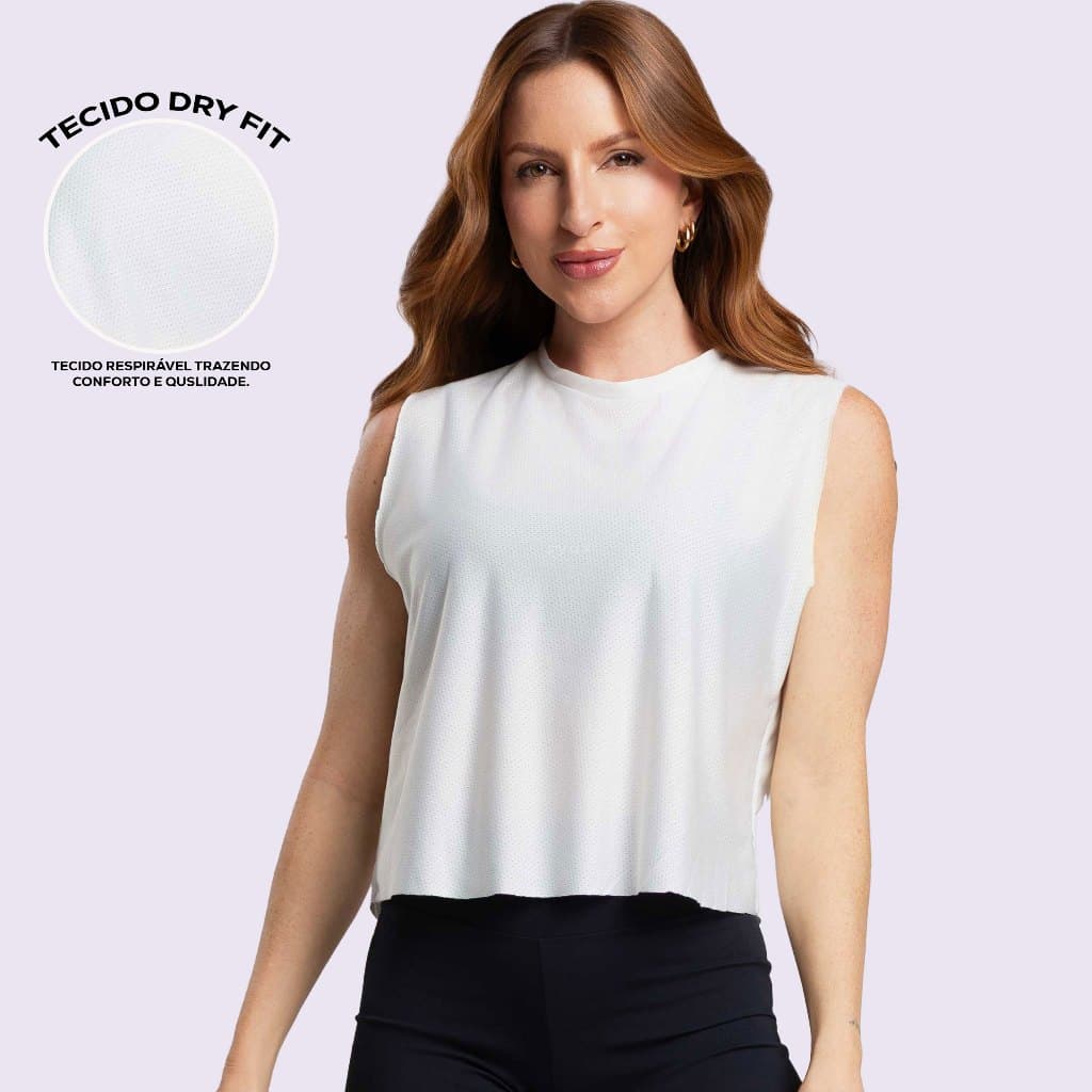 Camiseta Cropped Fitness Dry Fit Feminina Academia Regata Cavada Crossfit Dyeu