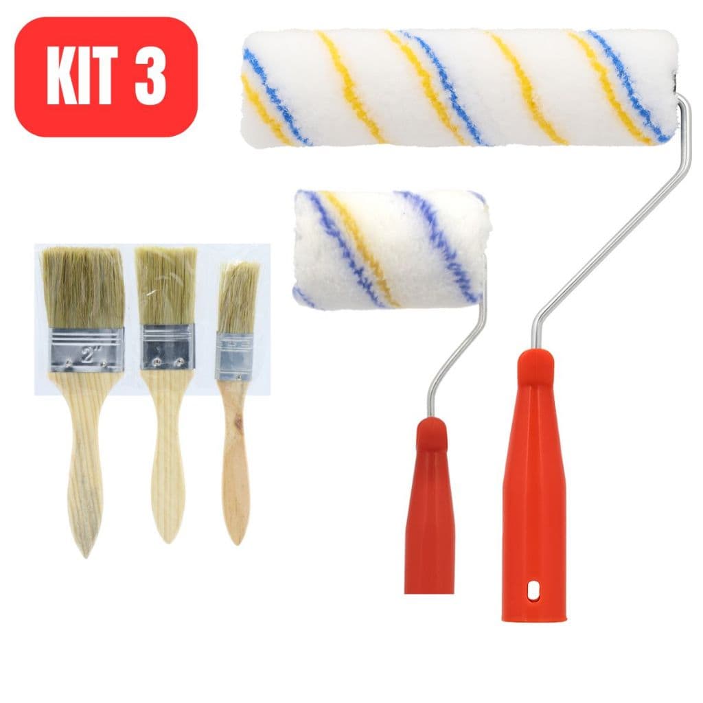 Kit Rolo de Pintura 23cm + Rolo de 10cm + 3 Trinchas Para Pintar Parede Pintura Com Cabo