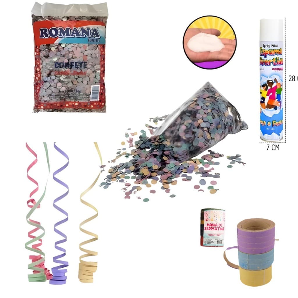 Kit para Carnaval - Confete Espuma Serpentina Folia