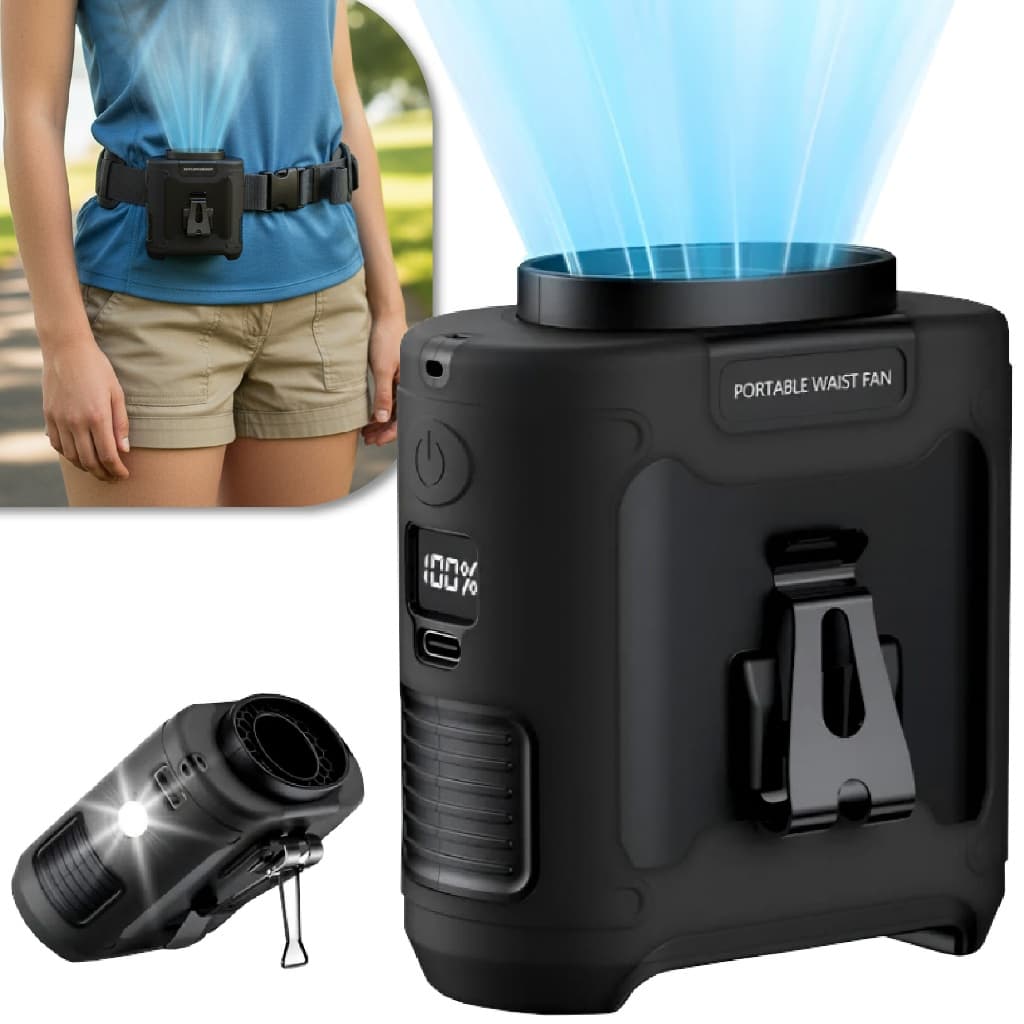 Carregador Ventilador Portátil De Cintura 3 Em 1 Power Bank Lanterna Camping