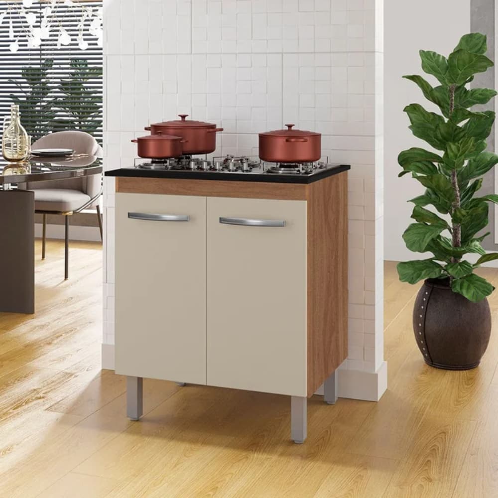 Fogão Cooktop + Balcao de Madeira Jade - 5 Bocas Chamalux Acendimento Automático Eletrico Bivolt