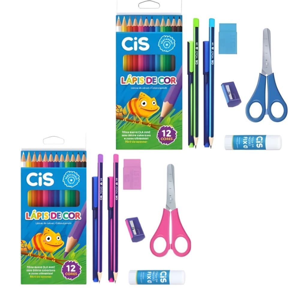 Kit Escolar Lápis de Cor Tesoura Cola Borracha Infantil - CIS FINI LOONEY TUNES