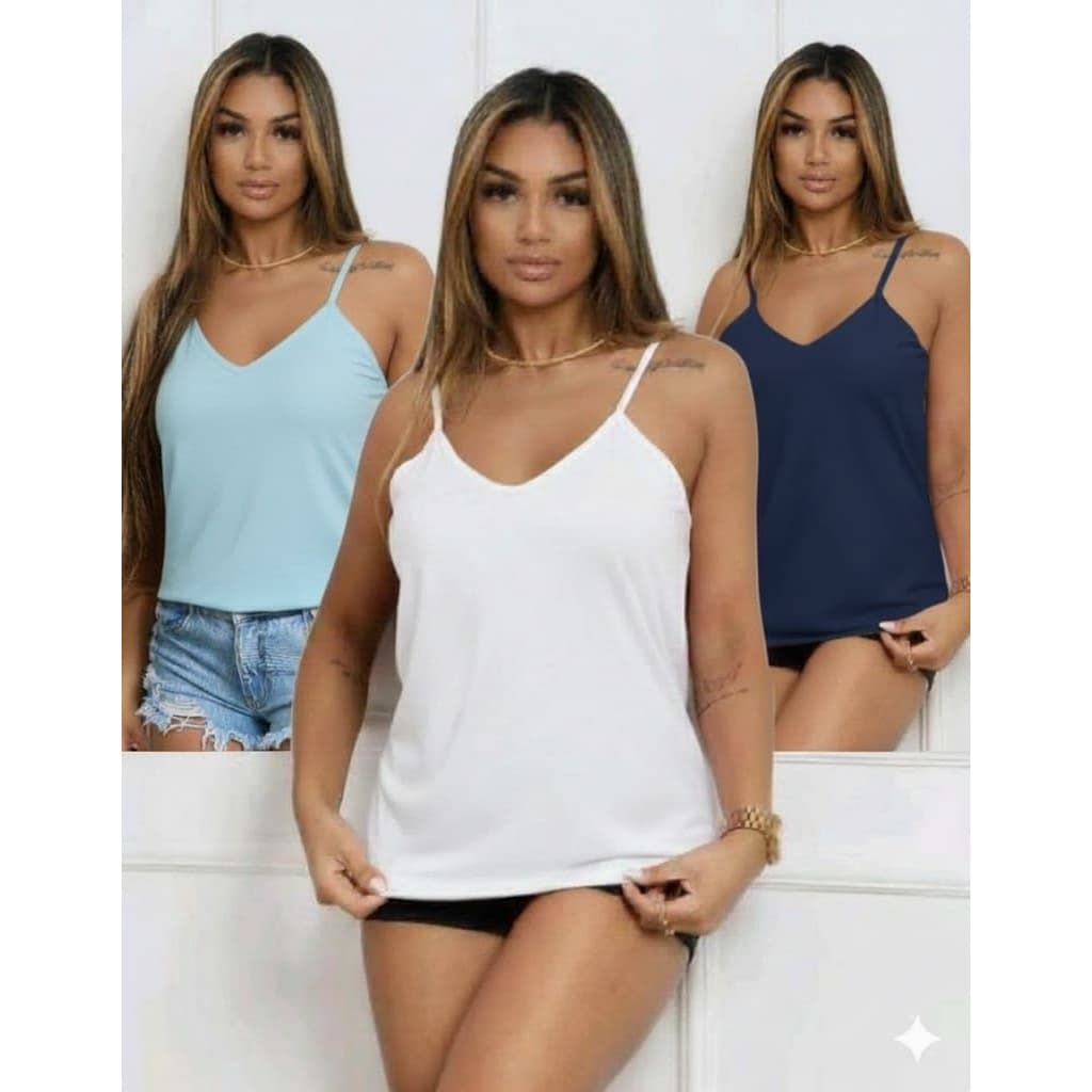 Blusa Feminina Alça Regulavél Decote V  TecidoViscolinho M G GG