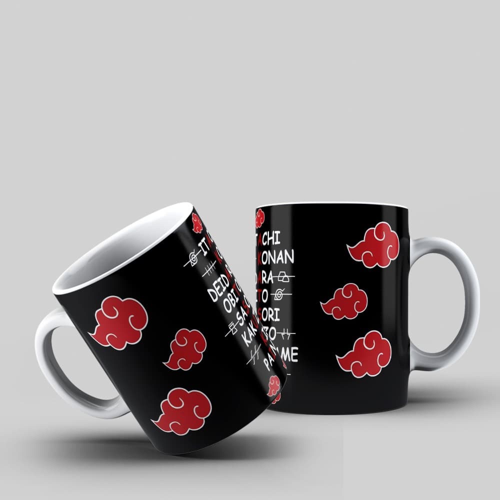 Caneca Personalizada Akatsuki Membros Lista Itachi Pain Naruto Shippuden Nuvem Vermelha Geek Otaku