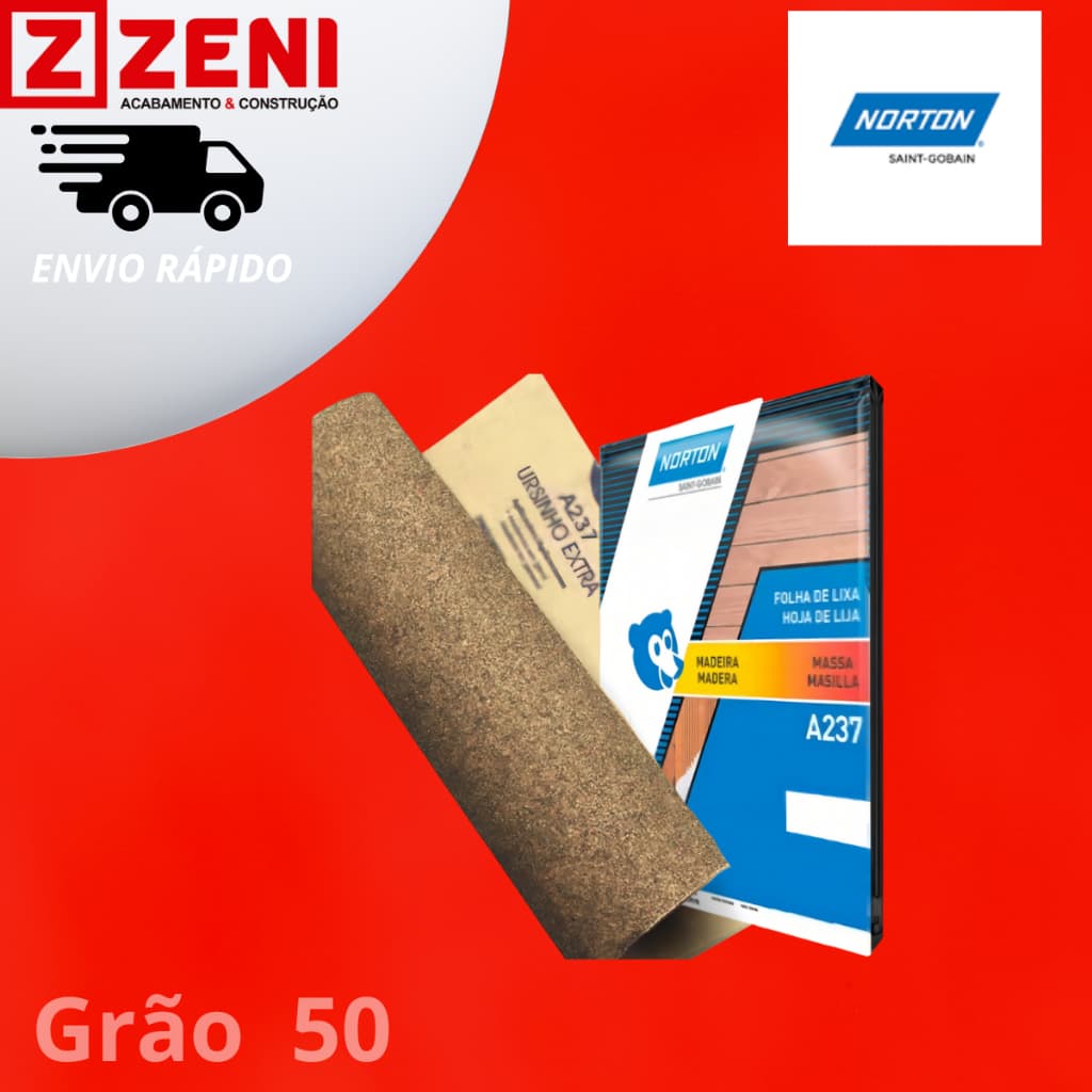 Kit C/ 50 Lixa Madeira A237 Grão 100 Norton