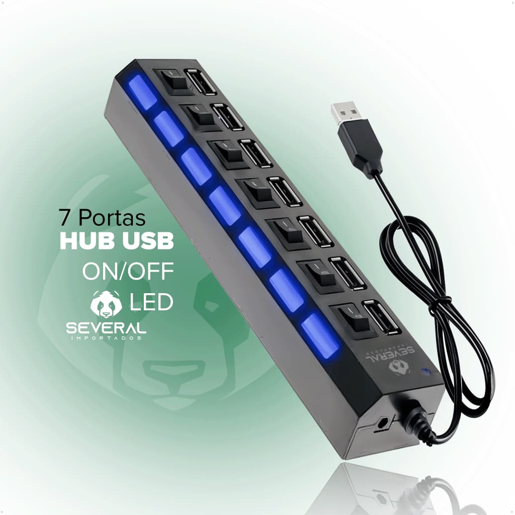 Hub Usb Com 7 Portas Ultra Rápido Para Pen Drive E Hd