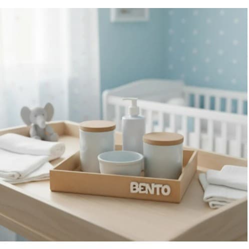 Kit Higiene Bebê Porcelana nome personalizado bandeja quadrada sem pintura Tampa Madeira potes