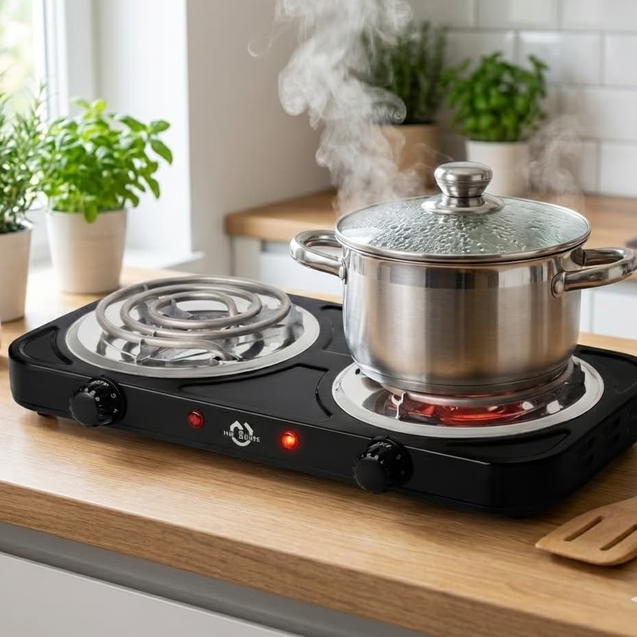 Fogão Elétrico Portátil 2 Bocas 2000W Para Camping e Cozinha Aceita Qualquer Panela