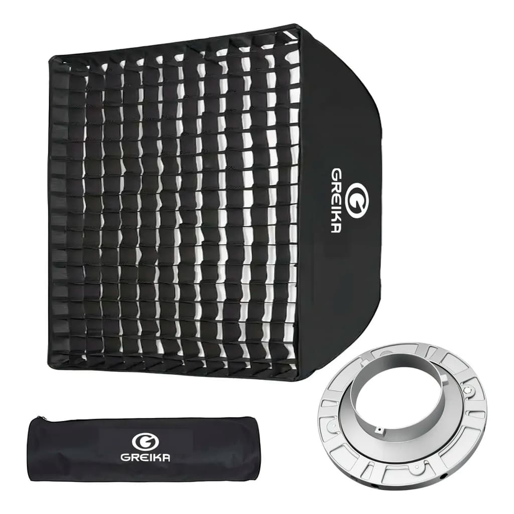 Softbox Greika 40x40cm Com Grid Bowens Para Fotografia Vídeo Cinema Estúdio Portátil