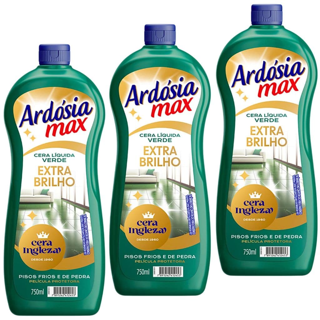 Kit 3 Cera Liquida Ingleza Maxx Tradicional Cerâmica Ardósia Madeira Taco 750ml Cada