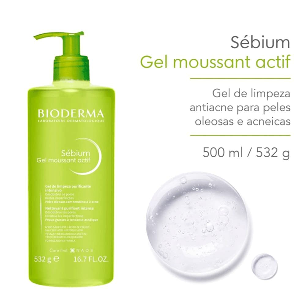 Bioderma Sébium Gel Moussant Actif Gel de Limpeza Verde 532g
