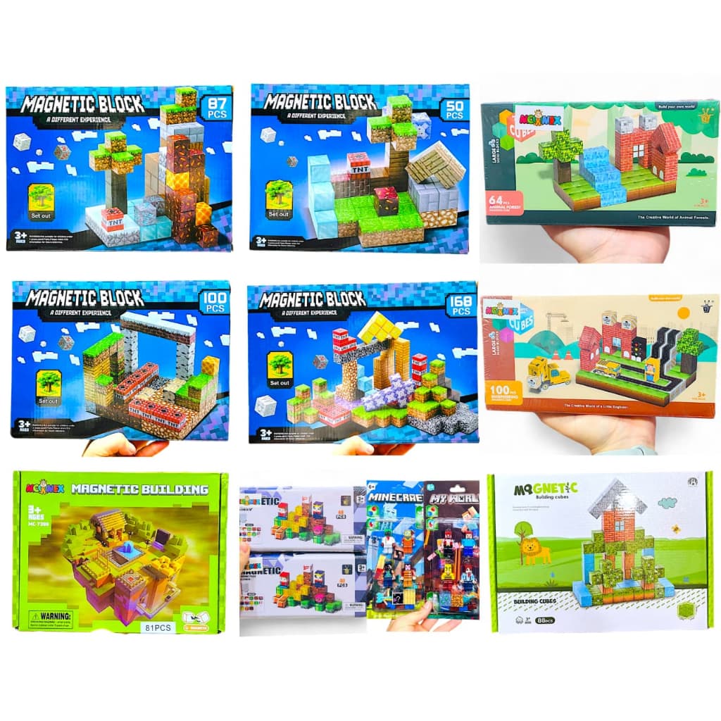 Kit Blocos Magnéticos Mine World C/ Bonecos e Acessórios.