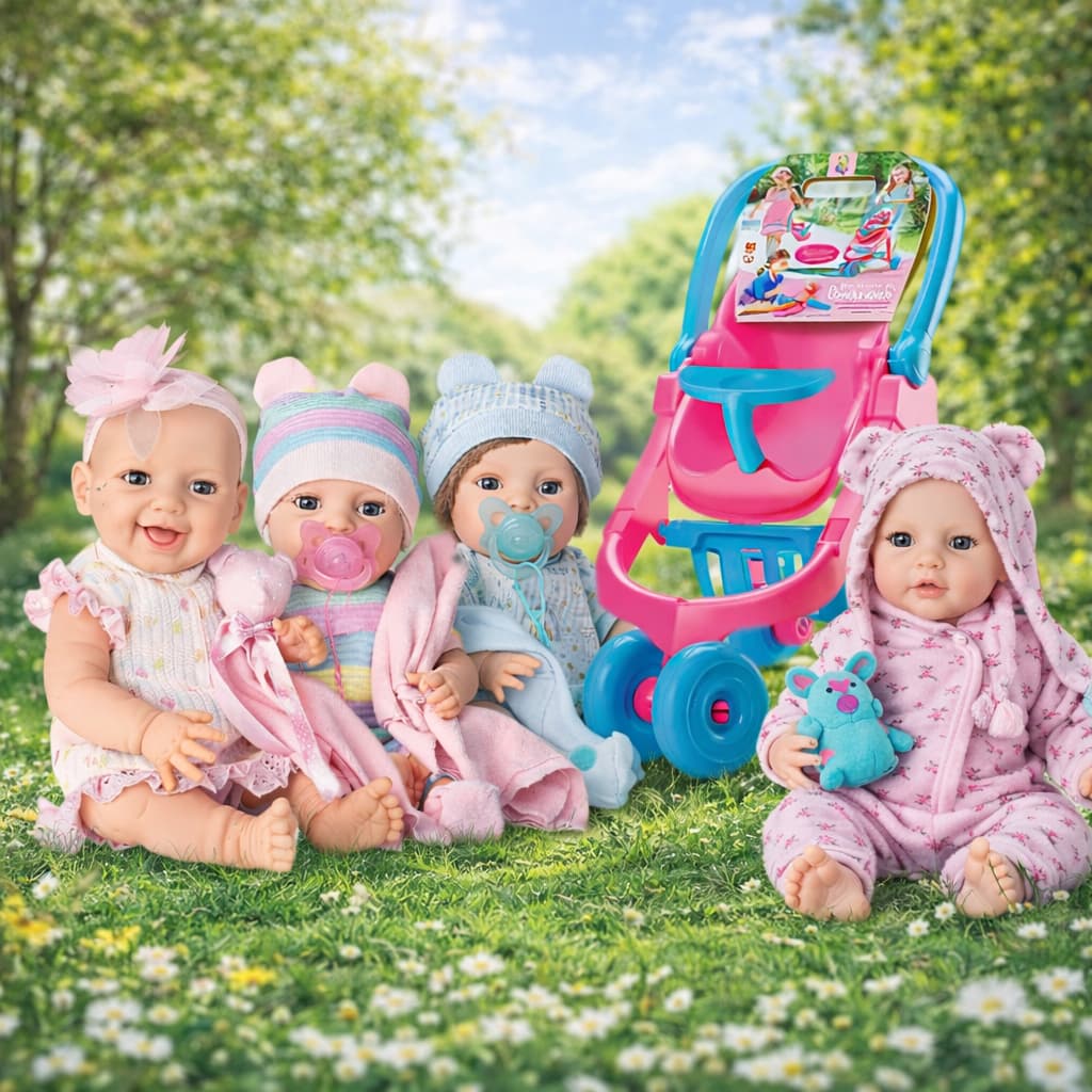 Diver Toys Kit Carrinho de Bonecas 3 em 1 + Boneca com Acessórios