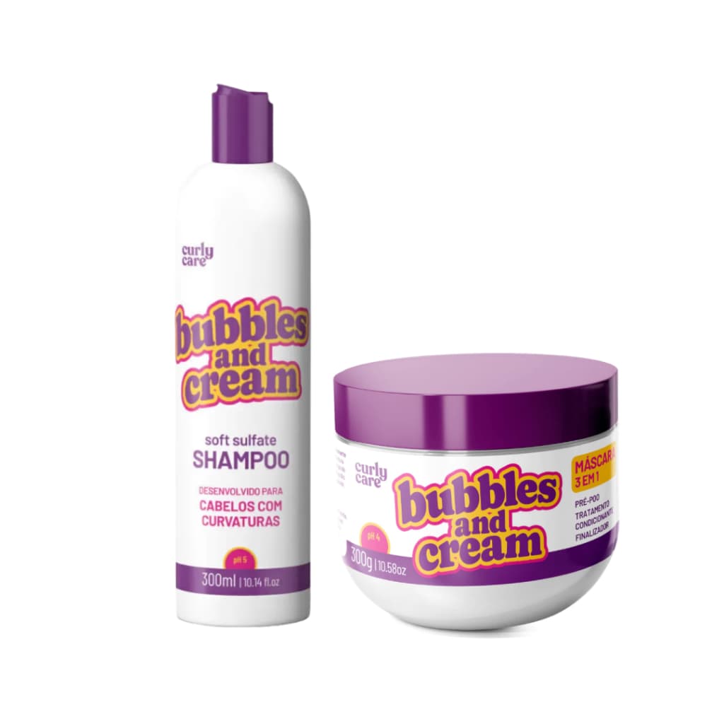 Curly Care Kit Máscara 3 em 1 Bubbles and Cream 300g + Shampoo Bubbles and Cream 300ml