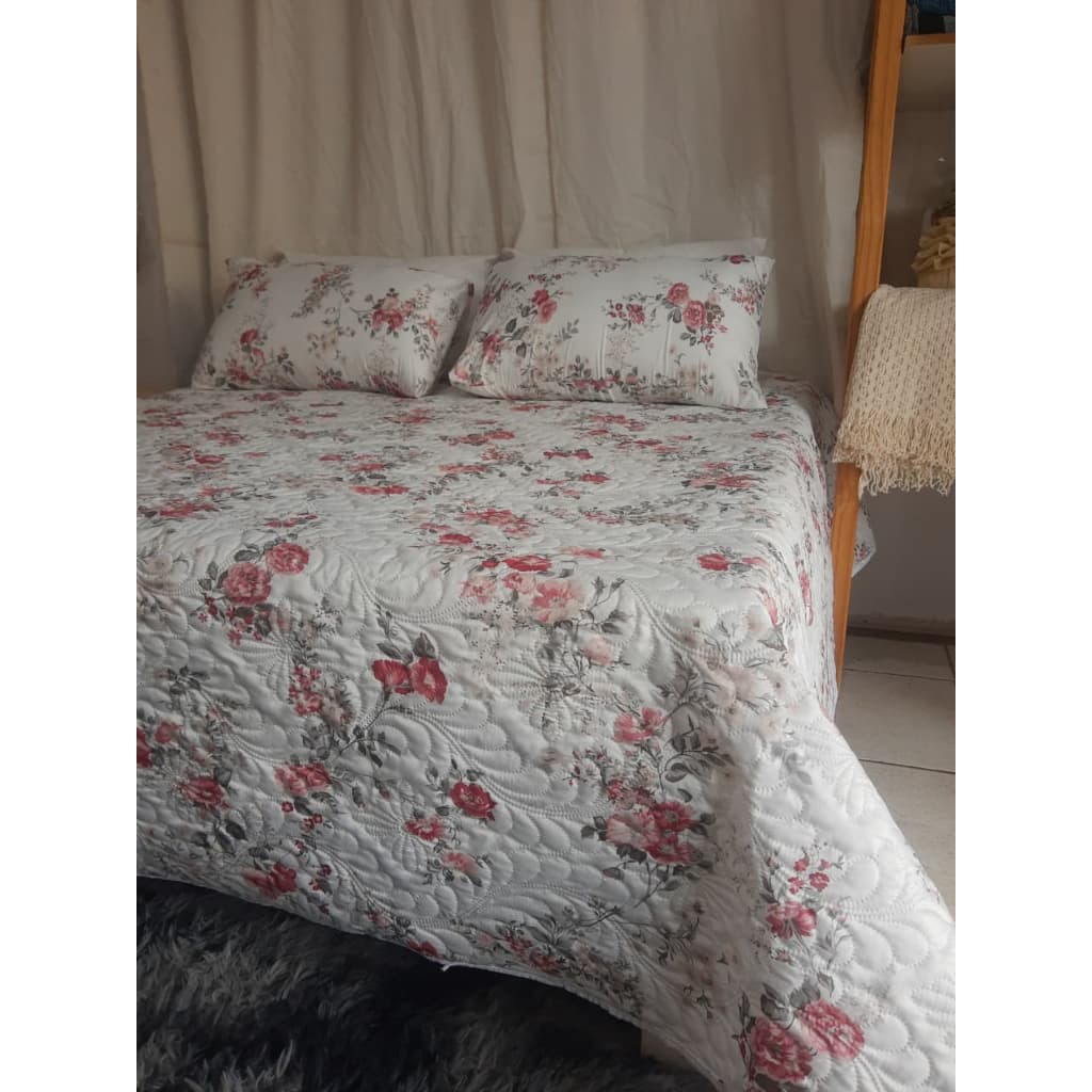 Kit Colcha Cobre Leito Casal Com Fronhas, Bordado Ultrasonico Roma