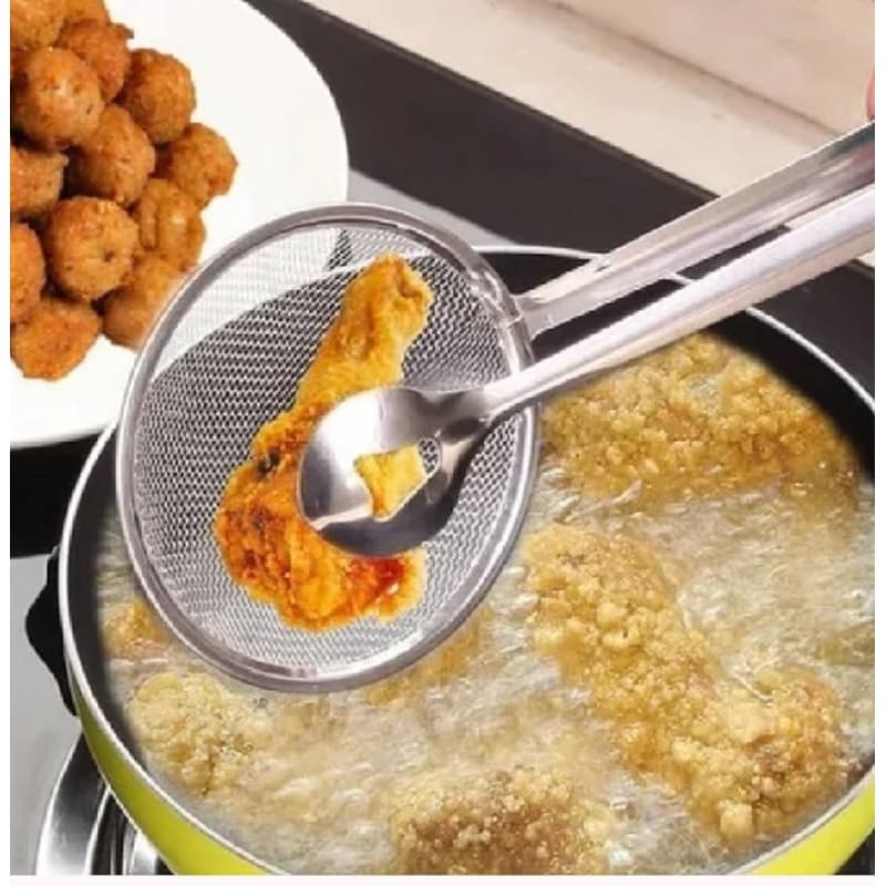 Escumadeira Pegador C/ Peneira Para Frituras Frango Peixe Grelhados - Em casa tem