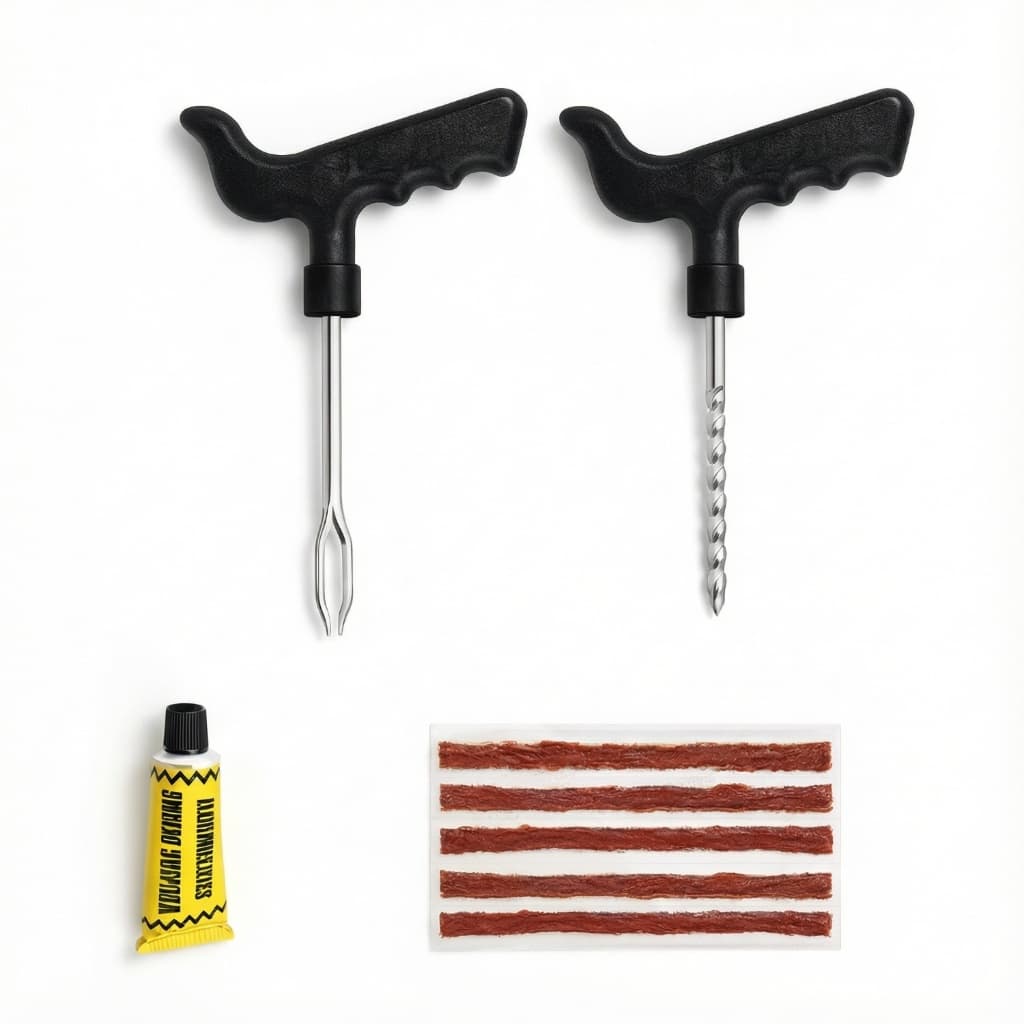 Kit Reparo Pneu Furado Carro Moto Sem Câmara Macarrão Remendo Vazamento Kit 8 Peças Completo Rápido