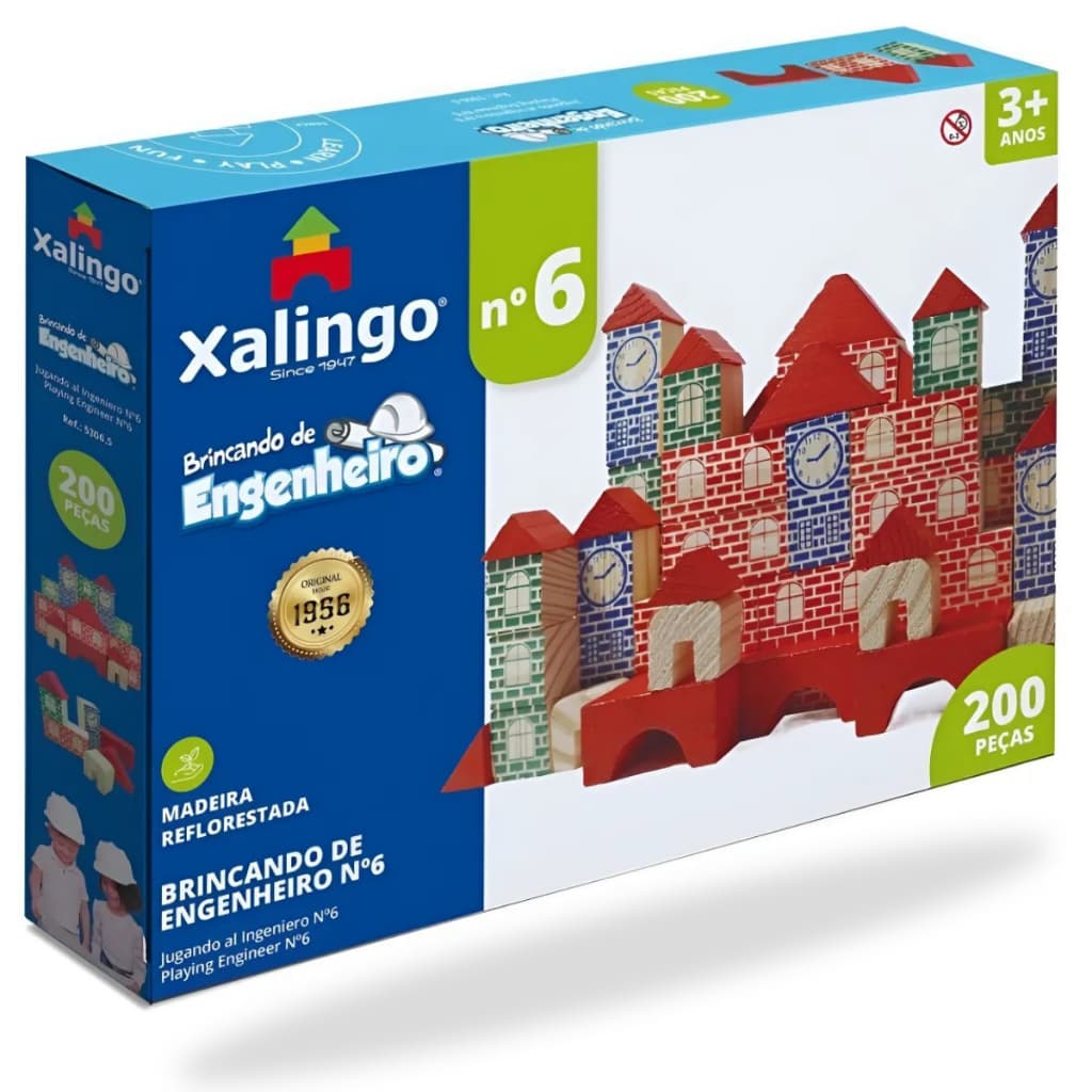 Brincando de Engenheiro Nº 6 Jogo de Construção 200 Peças Interativo Diversão Crianças Xalingo