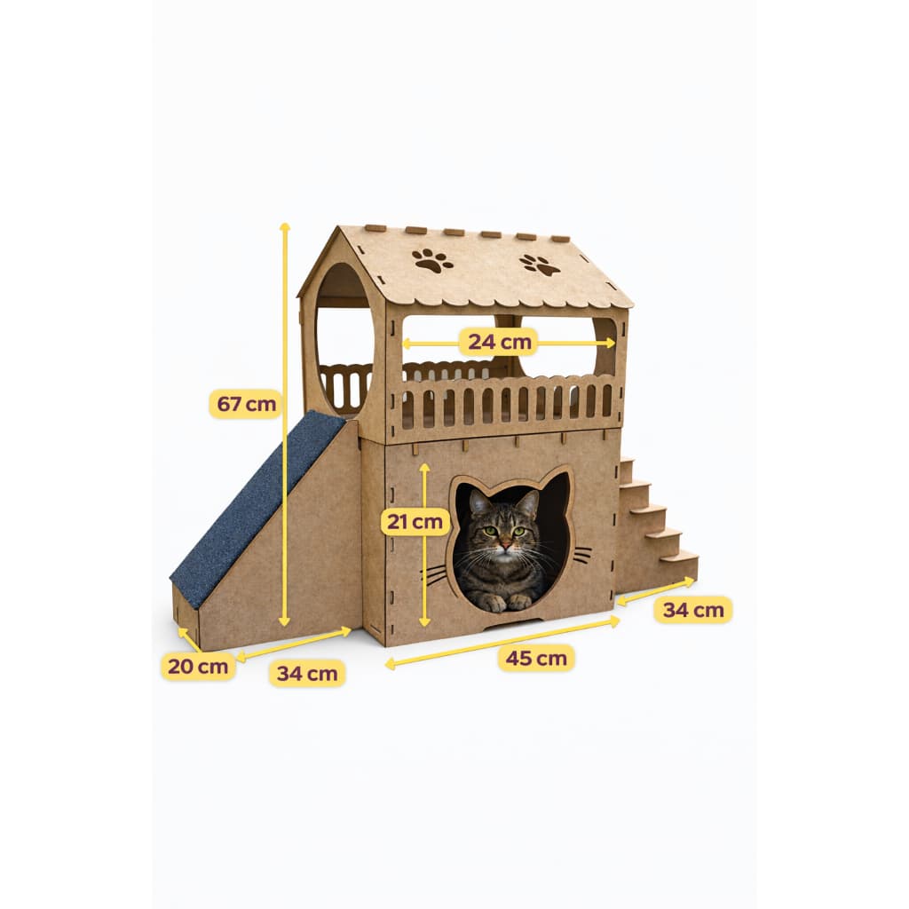 Casinha de Gato MDF CRÚ 2 Andares com Rampa Arranhador