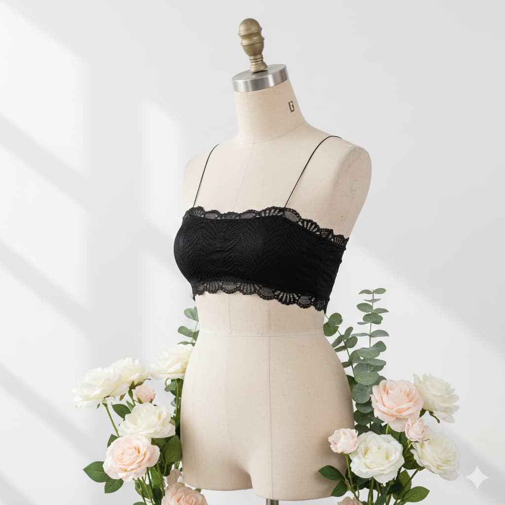 Top Faixa Cropped Renda com Bojo Removível e Alças Feminino Sutiã Com Bojo Top Academia