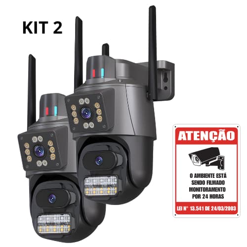 Kit 2 Câmeras de Segurança Dupla Wifi a Prova D'agua Dupla Com Led Visão Noturna Sensor de Movimento
