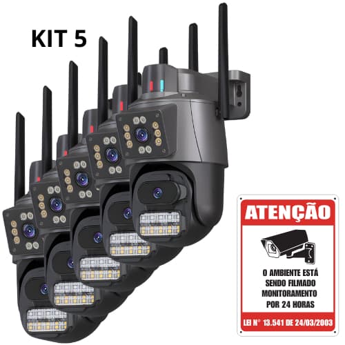 Kit 5 Câmeras de Segurança Dupla Wifi a Prova D'agua Dupla Com Led Visão Noturna Sensor de Movimento