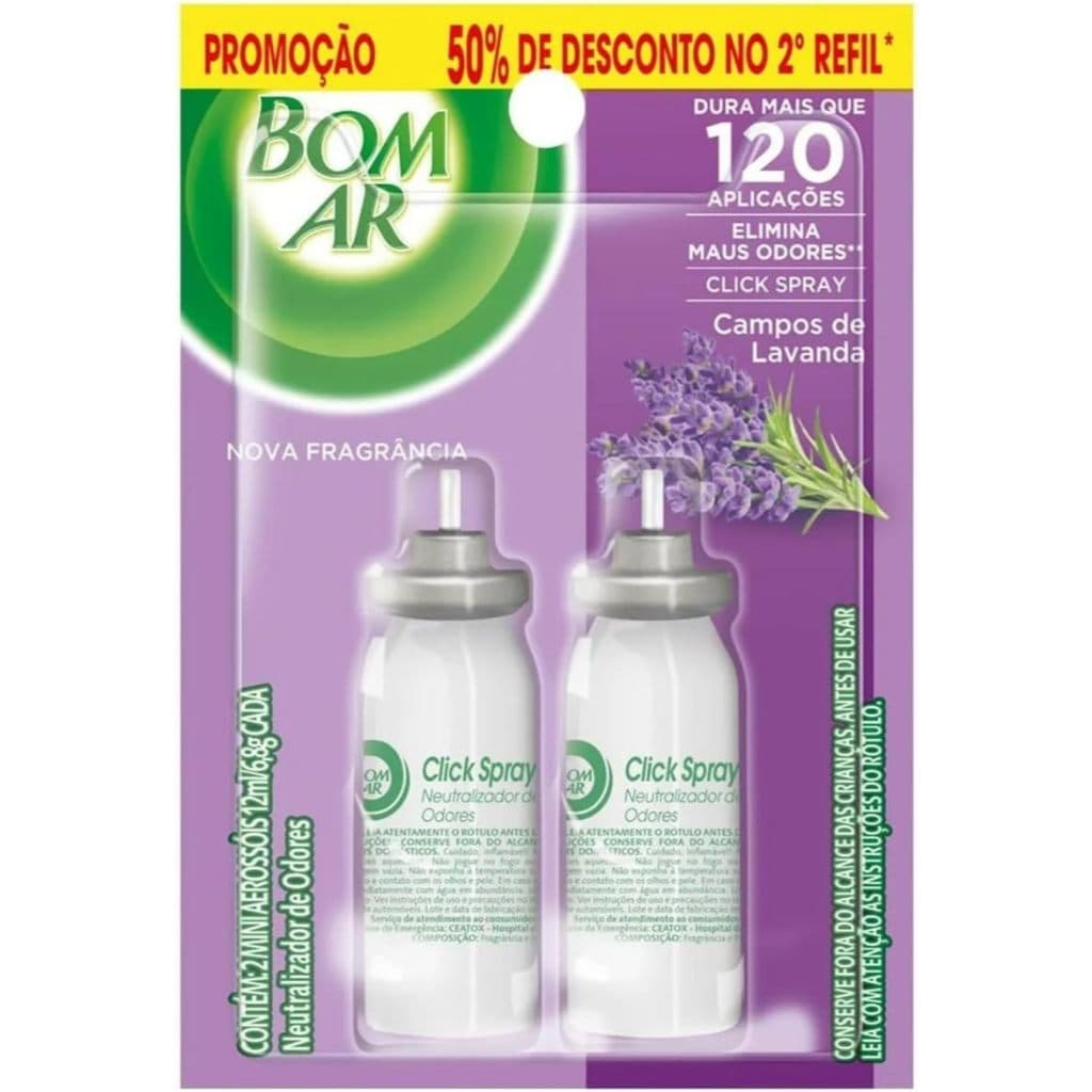 Aromatizador Click Bom ar Spray Refil  Campos de Lavanda -pct c/ 2 unidades