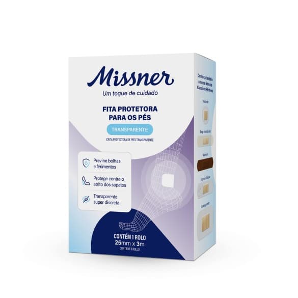 Fita Protetora Transparente Flexível Impermeável Para Os Pés 2,5cm X 3m - Missner