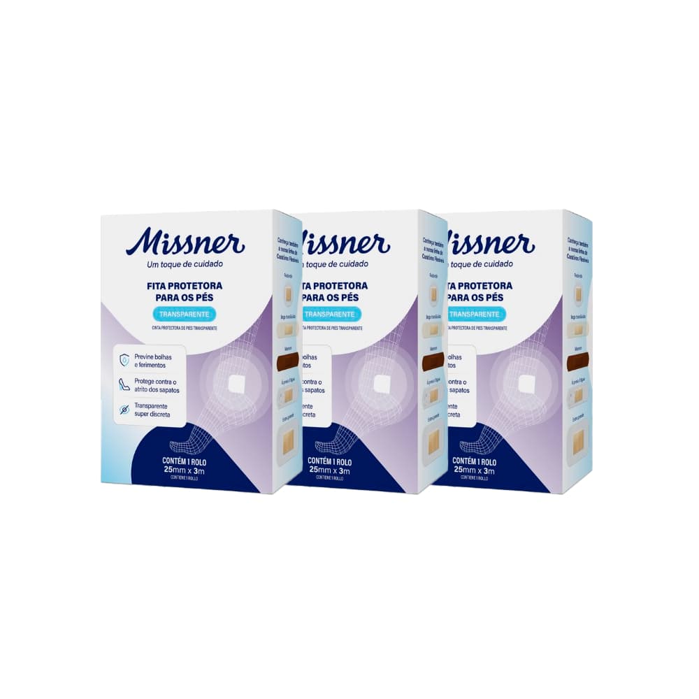 3 Fita Protetora Para Os Pés 2,5cm x 3m Transparente Flexível Missner