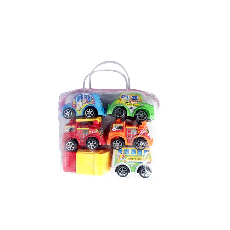 Carrinho De Brinquedo Fricção Kit Com 6 Carros + Bolsinha