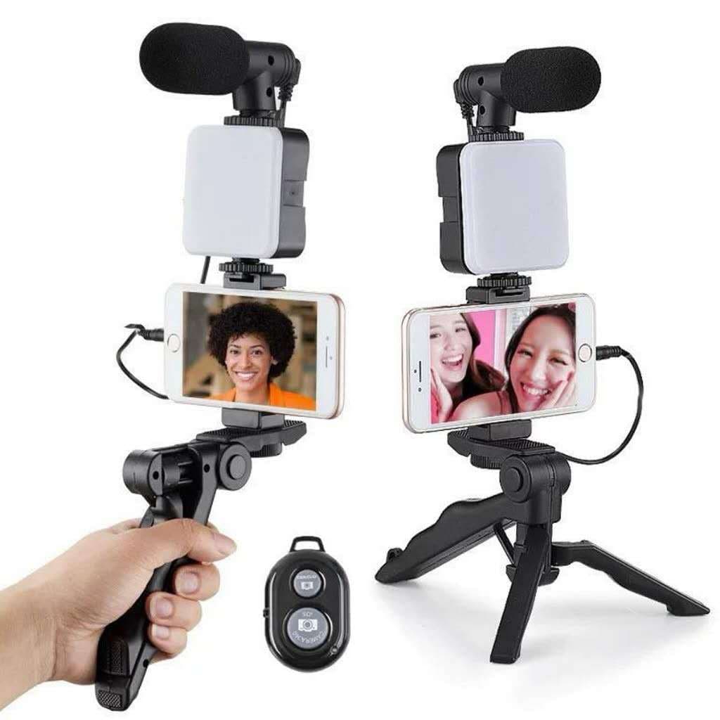 Tripé Estabilizador de Mão kit 5 em 1 gimbal Microfone Celular Gravação De Vídeo AY-49