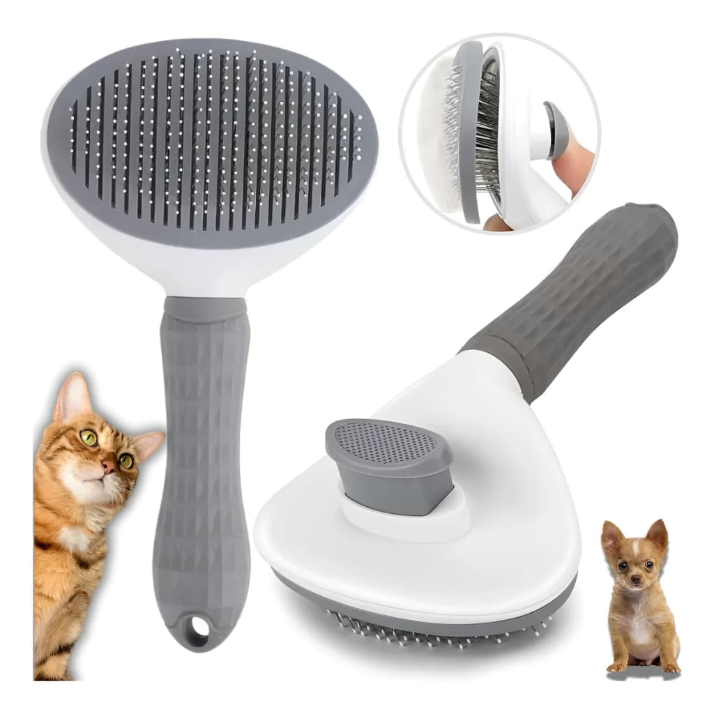 Escova para Cachorro Gato Pets com Cerdas de Aço Inox Autolimpante Rasqueadeira Magica Pelos