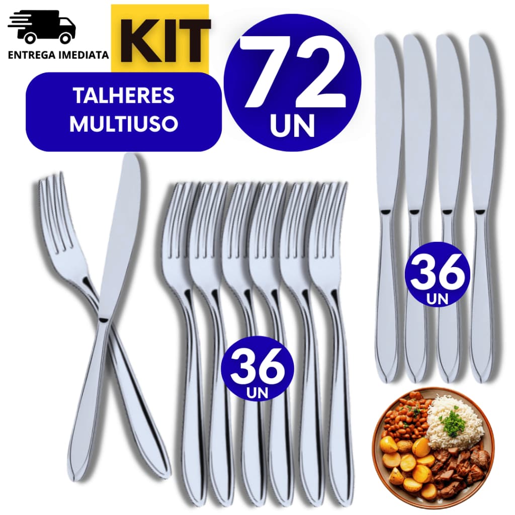 72 Peças - Talheres Inox 36 Garfos, 36 Facas Premium, multiuso na sua cozinha Variáveis Utilidades