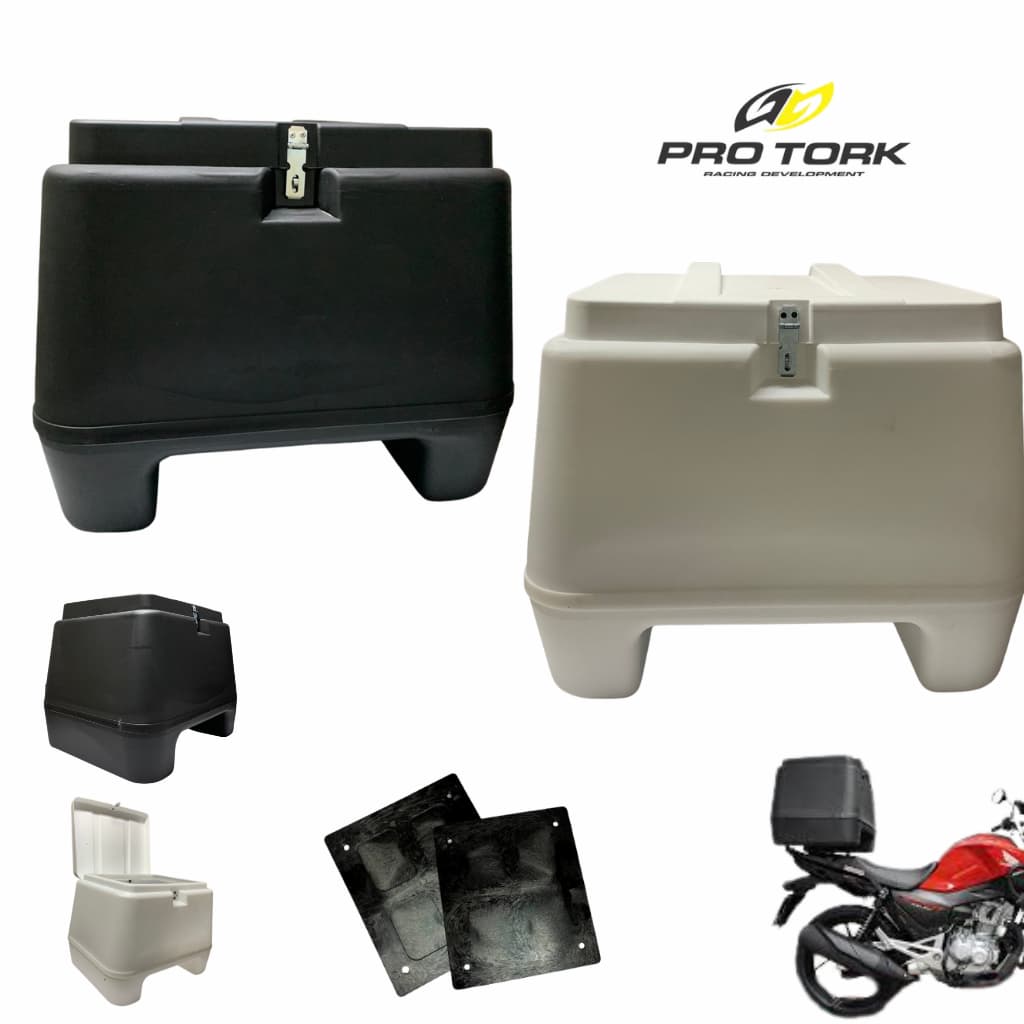 Baú Bauleto 80 Litros Titan Bros Cg Biz Fan Com Placa de Fixação Pro Tork Original Motoboy Plástico Branco Preto